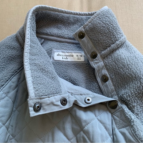 NWT Abercrombie Kids Girl Fleece Snap Pullover Jacket Gray 15/16 Kangaroo Pocket - Picture 15 of 16